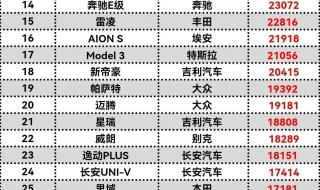 11月全国汽车销量排行 汽车销售排行榜